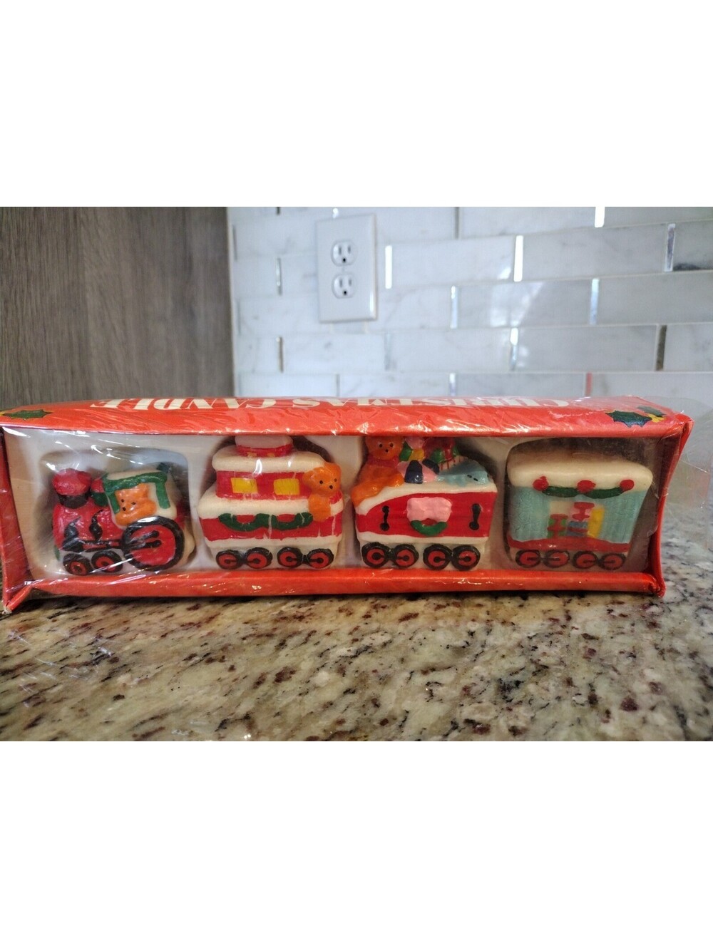 Vintage 4 pc Christmas Candle Express Train Set w/ Bears Tree Snowman in Box